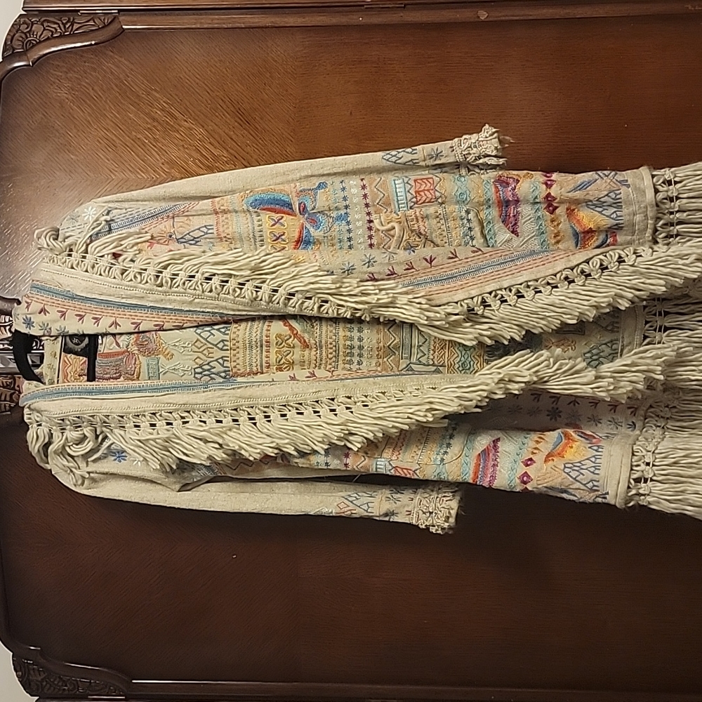 Johnny Was Biya Hooded Cardiga with Fringe Size S